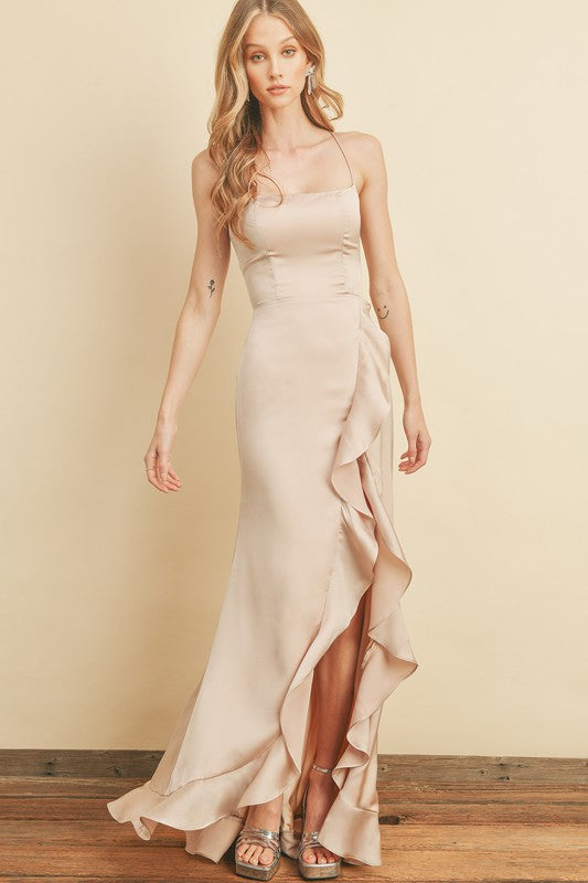 high low champagne dress One Shoulder Organza Jacquard High Low Gown In Champagne Ivory