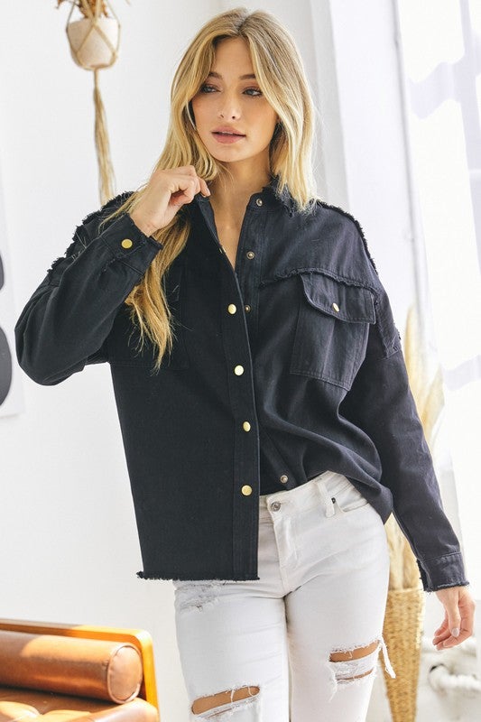 Kailea Rock & Roll Frayed Jacket - Black