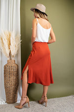 Hape Satin Midi Skirt With Slit - Rust