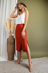 Hape Satin Midi Skirt With Slit - Rust