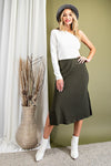 Hape Satin Midi Skirt With Slit - Olive