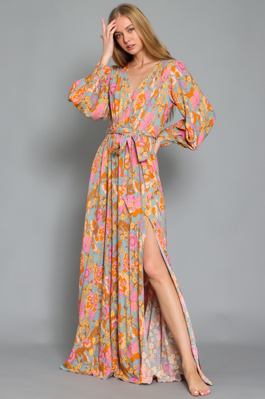 Hannah Floral Long Sleeve Ruffle Maxi Dress