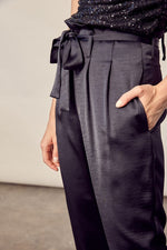 Farah Satin Paperbag Pants - Black