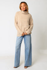 Sarah Distressed Cable Knit Sweater - Mocha