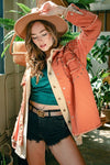Ziggy Studded Jacket With Frayed Ends - Rust