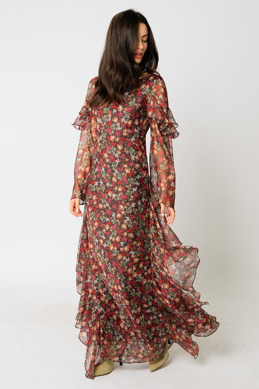 Perla Floral Flutter Sleeve Maxi Dress