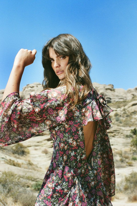 Perla Floral Flutter Sleeve Maxi Dress