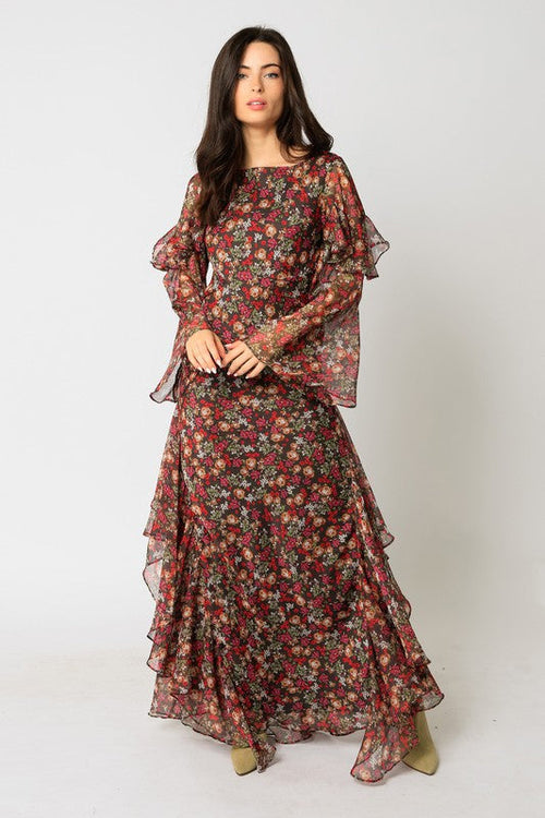 Perla Floral Flutter Sleeve Maxi Dress