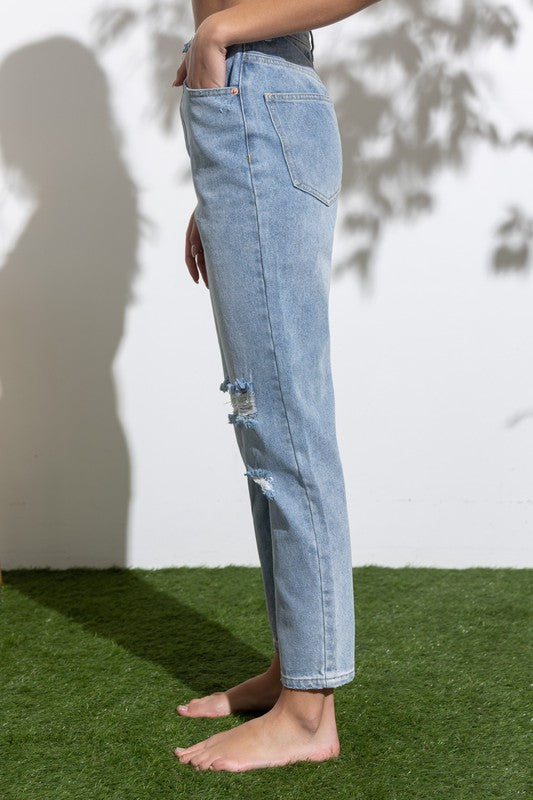 Paulette High Rise Distressed Mom Jeans