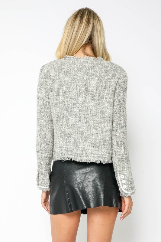 Chantelle Button Up Tweed Jacket - Black Ivory