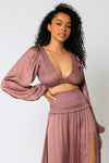 Somaria Satin Midi Smocked Waist Skirt