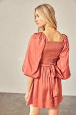 Ceci Wrap Balloon Sleeve Mini Dress - Dusty Rose