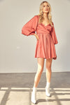 Ceci Wrap Balloon Sleeve Mini Dress - Dusty Rose
