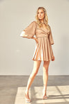 Ceci Wrap Balloon Sleeve Mini Dress - Taupe