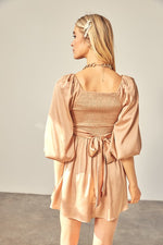 Ceci Wrap Balloon Sleeve Mini Dress - Taupe