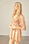Ceci Wrap Balloon Sleeve Mini Dress - Taupe