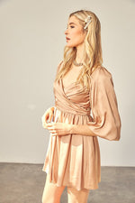 Ceci Wrap Balloon Sleeve Mini Dress - Taupe