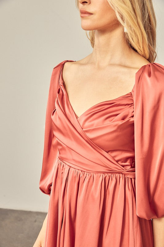 Ceci Wrap Balloon Sleeve Mini Dress - Dusty Rose