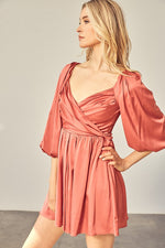 Ceci Wrap Balloon Sleeve Mini Dress - Dusty Rose