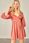 Ceci Wrap Balloon Sleeve Mini Dress - Dusty Rose