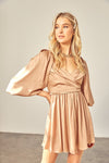 Ceci Wrap Balloon Sleeve Mini Dress - Taupe