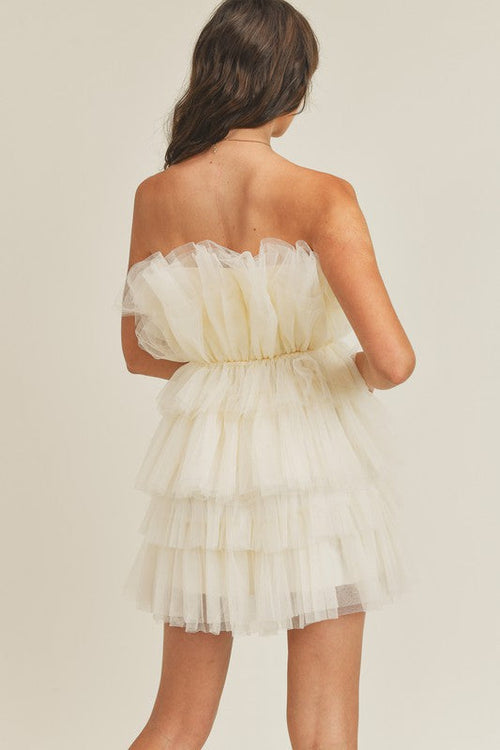 Fia Strapless Tulle Ruffle Tiered Mini Dress