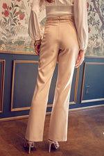 Jeniffer High Waist Front Slit Pants - Beige