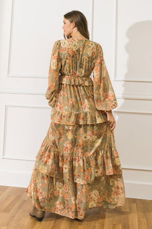 Kyle Floral Long Sleeve Tiered Maxi Dress