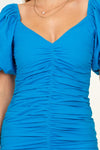 Liandra Ruched Puff Sleeve Mini Dress - Blue