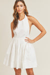 Phoebe Halter Open Back Skater Mini Dress - White