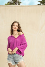 Arleta Crop Knit Sweater - Magenta