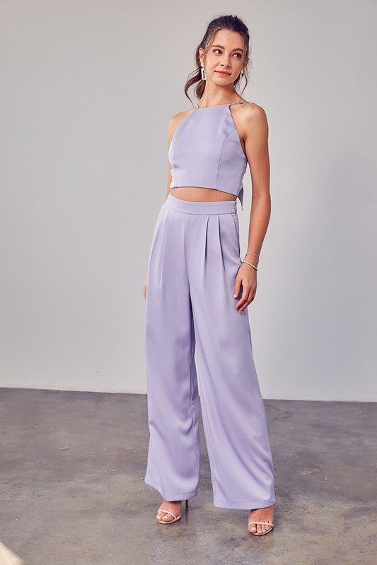 Lala Tie Back Top And Wide Leg Pant Set