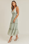 Olea Waist Smocked Tiered Ruffle Midi Dress