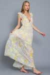 Tallula Open Back Ruffle Maxi Dress - Yellow/Lavender