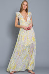 Tallula Open Back Ruffle Maxi Dress - Yellow/Lavender