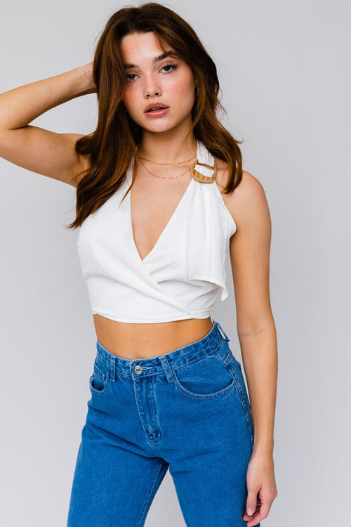 Dunia Halter Crop Top With  Buckle Detail