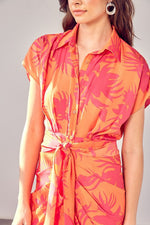 Kiara Button Down Front Tie Midi Dress - Coral Punch - BEST SELLER!!!