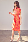 Kiara Button Down Front Tie Midi Dress - Coral Punch - BEST SELLER!!!