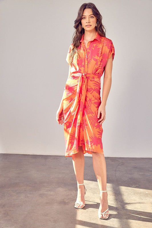 Kiara Button Down Front Tie Midi Dress - Coral Punch - BEST SELLER!!! Kiara Button Down Front Tie Midi Dress - Coral Punch - BEST SELLER!!!