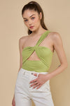Gianna One Shoulder Front Cut Out Body Suit - Green
