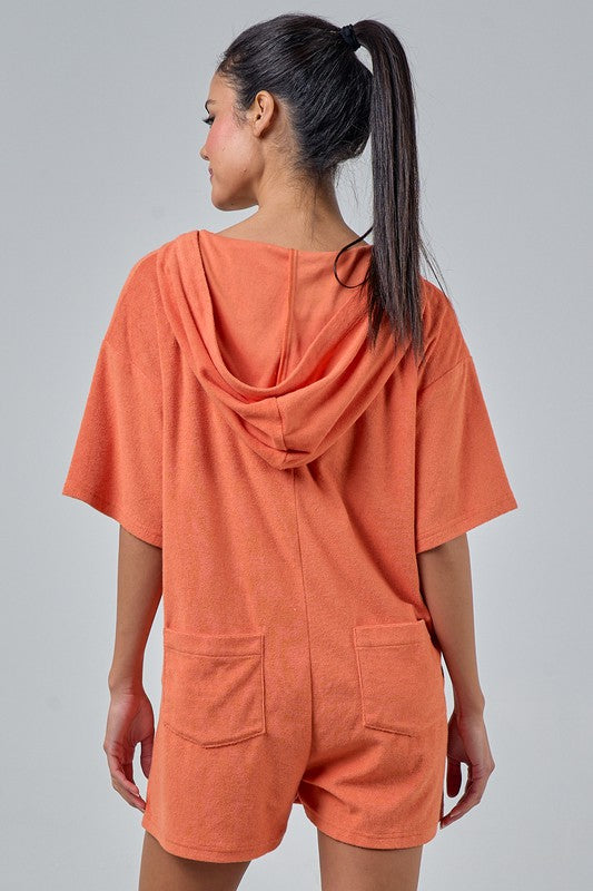 Clara Terry Cloth Hoodie Romper - Orange