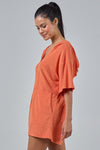 Clara Terry Cloth Hoodie Romper - Orange