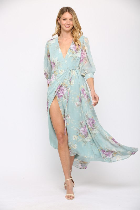 izzy maxi dress Izzy Pinstripe Flare Sleeves Maxi Swim Cover Up Dress - Green/combo