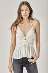 Jess Pleated Ruffle Halter Neck Top - Creamy White
