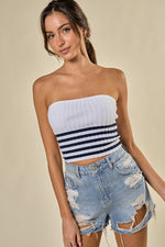 Chenoa Strapless Ribbed Two Town Stripe Top