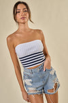 Chenoa Strapless Ribbed Two Town Stripe Top