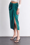 Yamileth Satin Knot Detail Midi Skirt - Deep Green