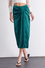 Yamileth Satin Knot Detail Midi Skirt - Deep Green