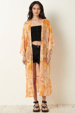 Sam Floral Print Maxi Kimono - Orange
