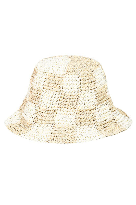 Zelie Straw Braided Checkered Bucket Hat